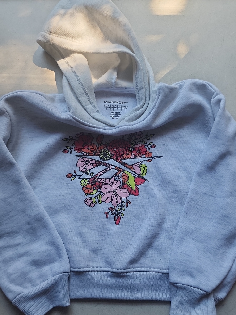 Reebok White Hoodie Sweatshirt with Floral Logo